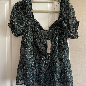 NWT Francesca’s black and green floral top